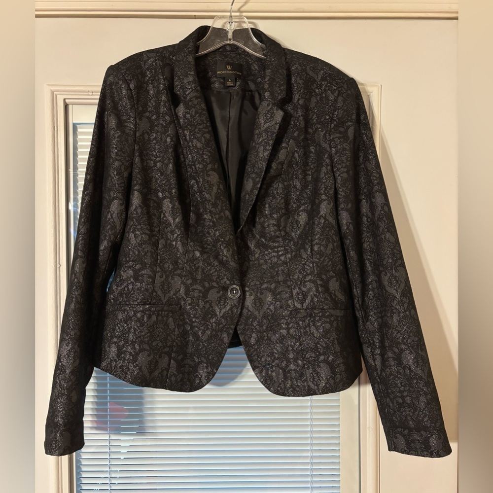 Worthington Black Jacquard Floral Blazer